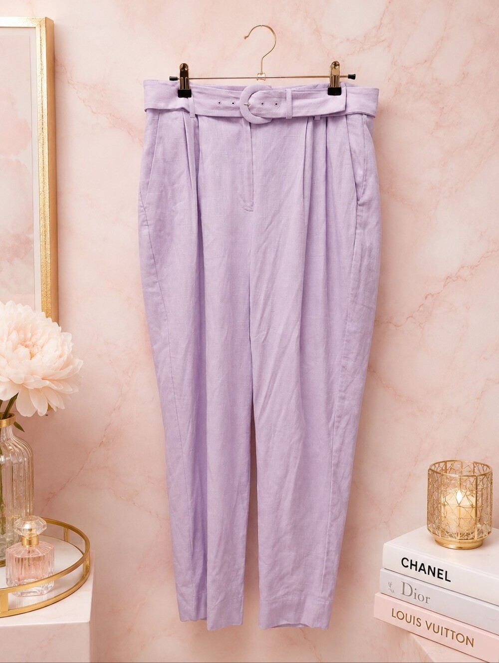 Express 10R Lavender High-Waist Paperbag Trousers with Belt